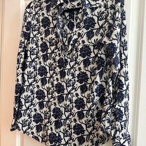 Women’s Navy Floral Button-Up Top - Unbranded